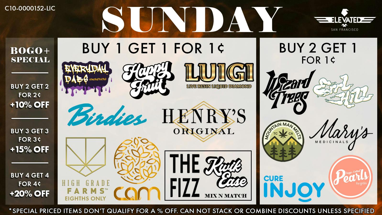 Elevated San Francisco Sunday Deals and BOGO+ Special