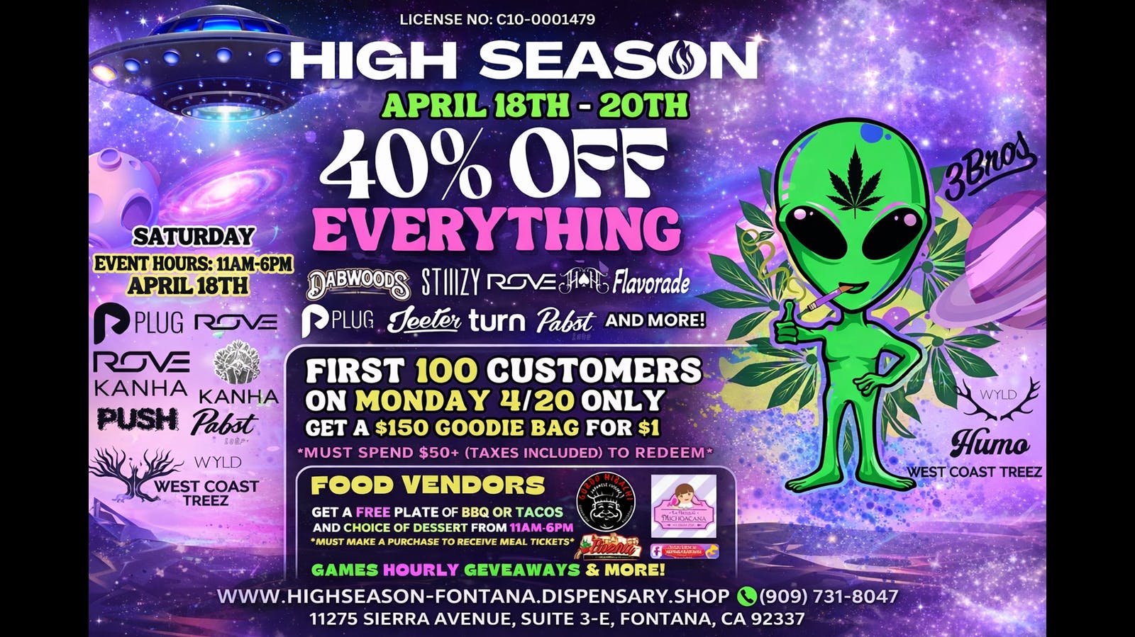 High Season - Fontana (NOW OPEN) 🔥4/20 WEEKEND: 40% OFF STOREWIDE + $1 GOODIE BAG