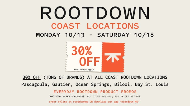 Rootdown - Ocean Springs 30% OFF ALL WEEK LONG - Rootdown Coast!