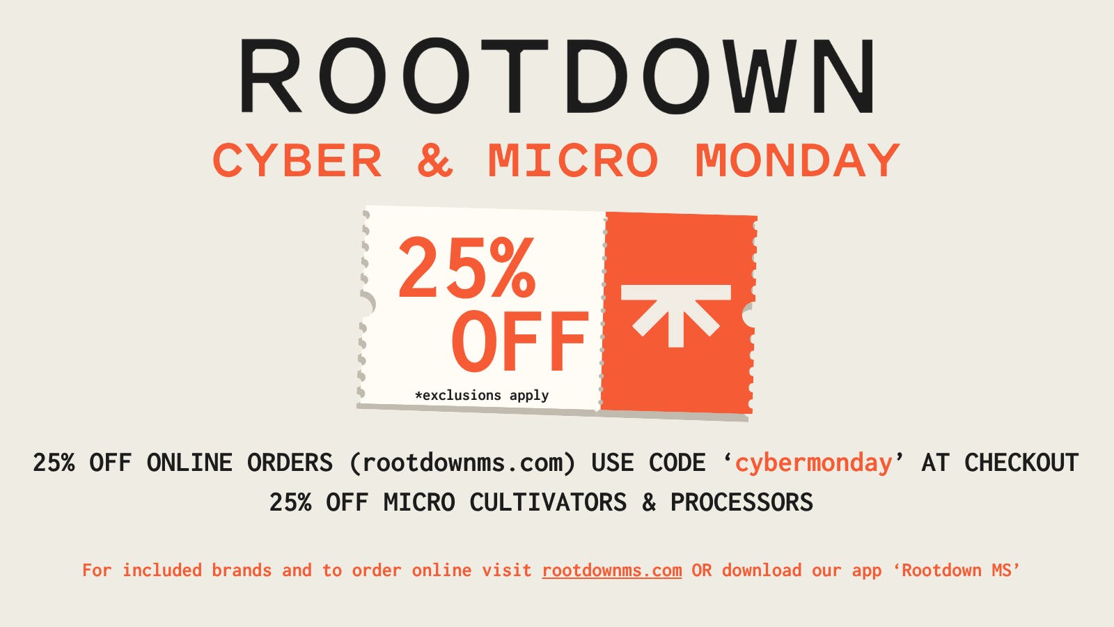 Rootdown - McComb 25% OFF Micros & Online Order @ Rootdownms.com