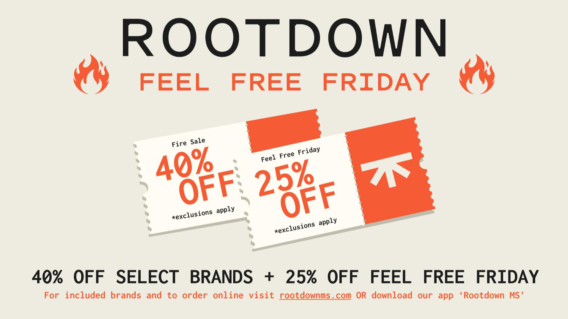 Rootdown - Olive Branch 40% OFF Select Brands + 25% OFF Feel Free Friday!