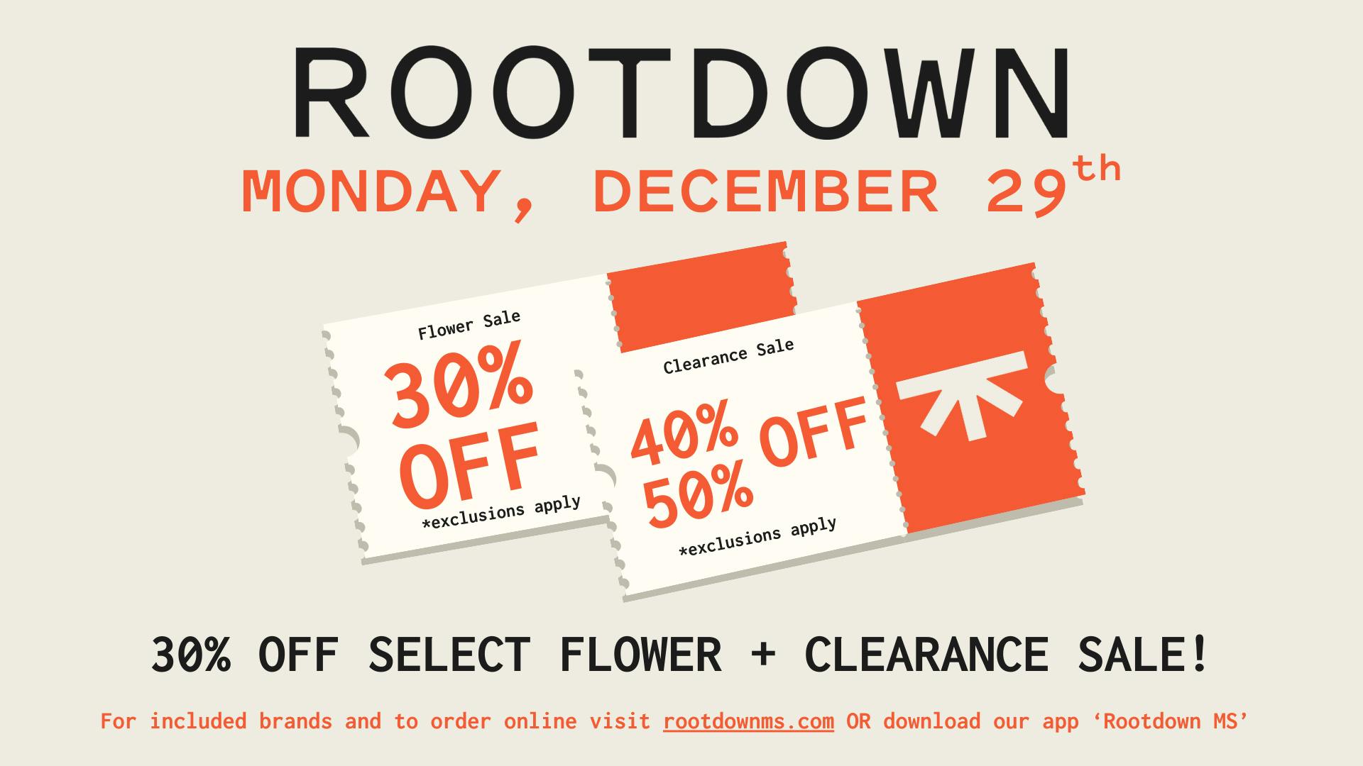 Rootdown - McComb 30%, 40%, & 50% OFF - New Year's Eve Week Sale!
