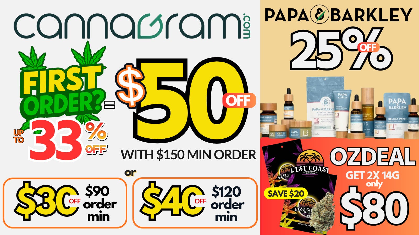 Cannagram Up To 33% First Order- Get $50 off - Spend $150