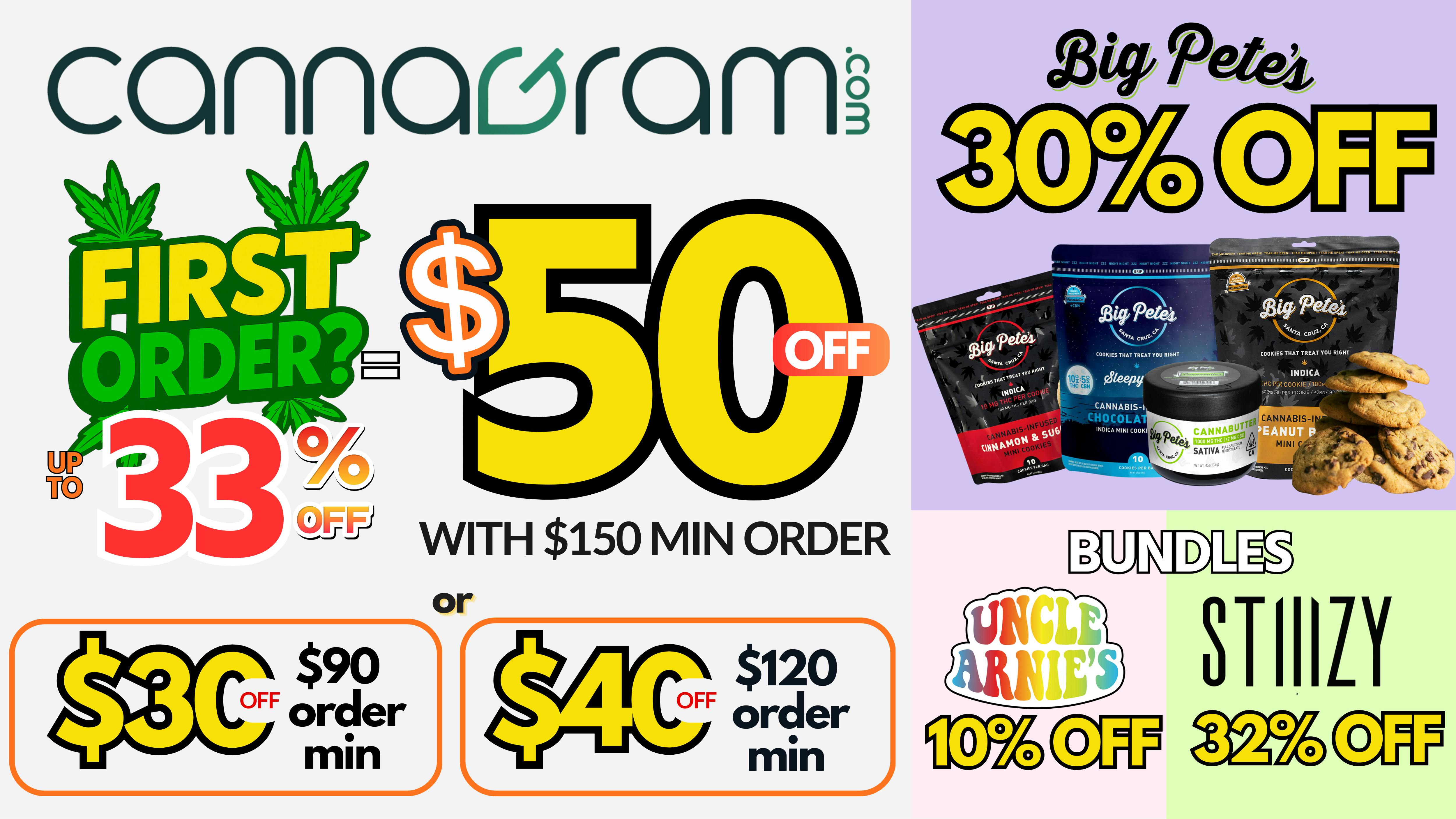 Cannagram Up To 33% First Order- Get $50 off - Spend $150