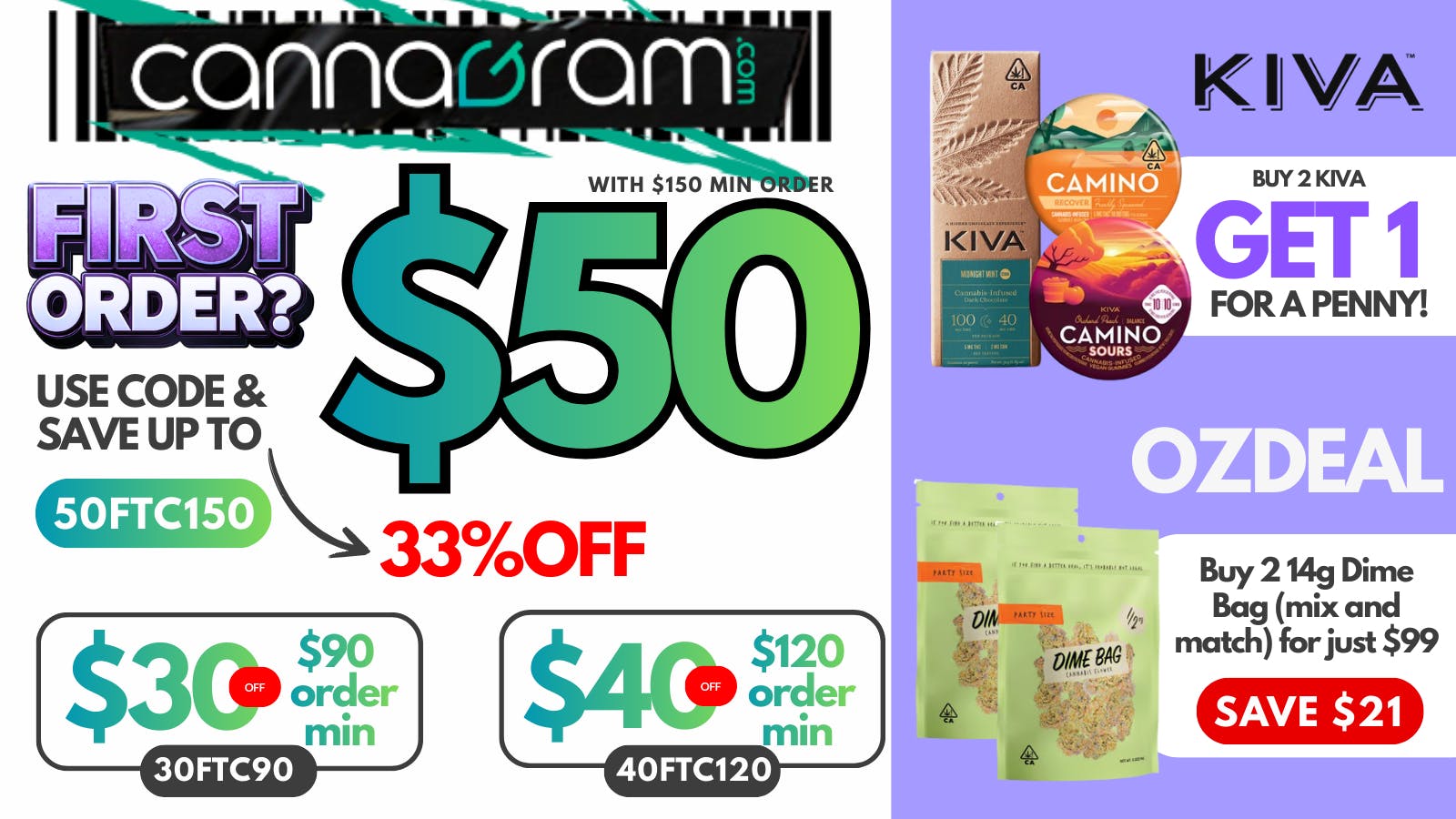 Cannagram - City of Sacramento Up To 33% First Order- Get $50 off - Spend $150