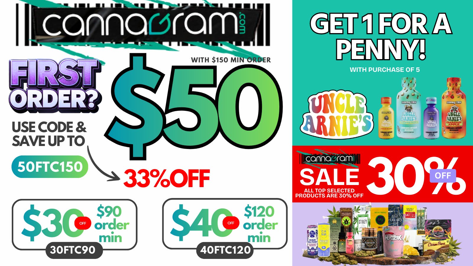 Cannagram Up To 33% First Order- Get $50 off - Spend $150