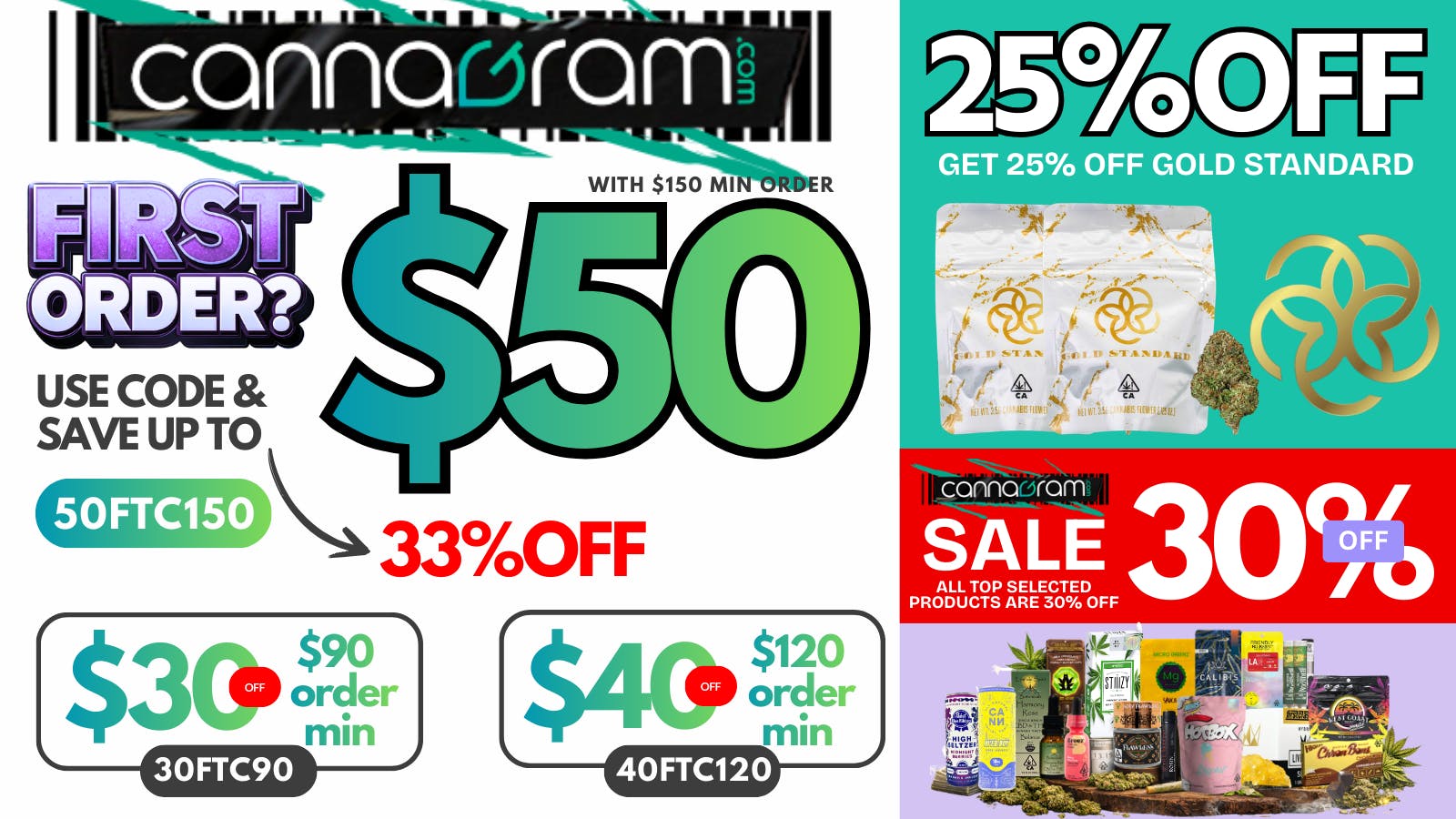 Cannagram Up To 33% First Order- Get $50 off - Spend $150