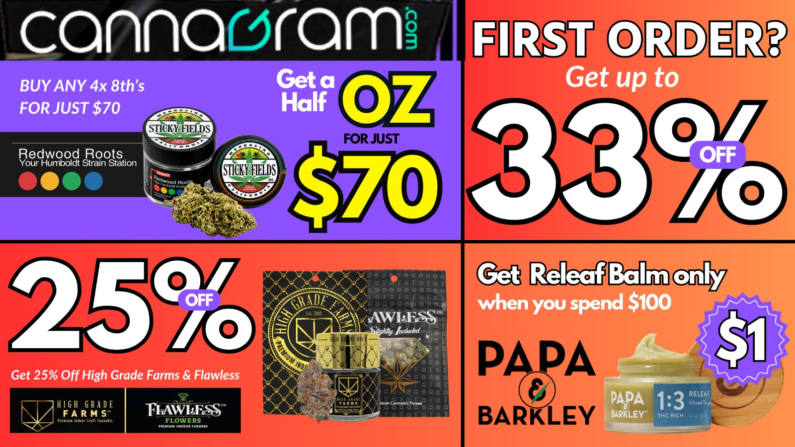 Cannagram - Roseville Redwood Roots — 4× 8th Flower for Just $70