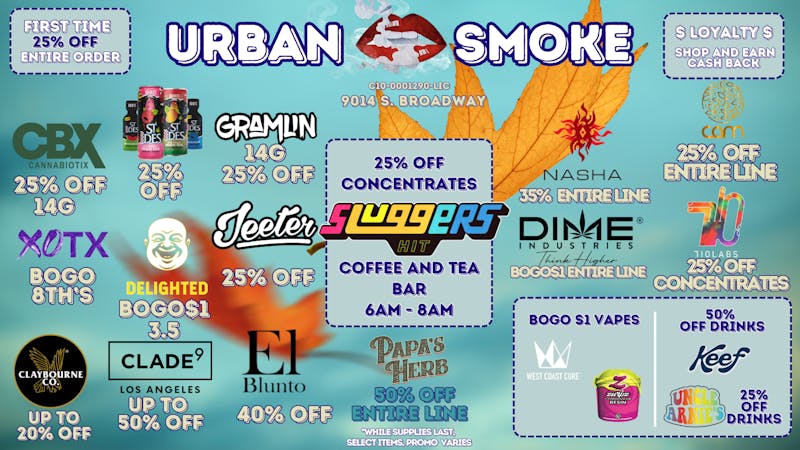 Urban Smoke (Taxes Included, Out The Door Pricing) 25% Off 1st Time For Entire Order