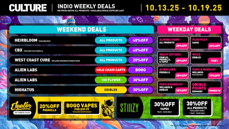 Culture Cannabis Club Marijuana and Weed Dispensary - Indio Up to 40% Mid-October Deals Inside!