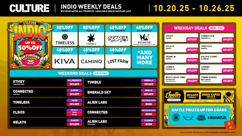 Culture Cannabis Club Marijuana and Weed Dispensary - Indio Up to 50% Scarily High Deals | Oct 20 to 26 😱