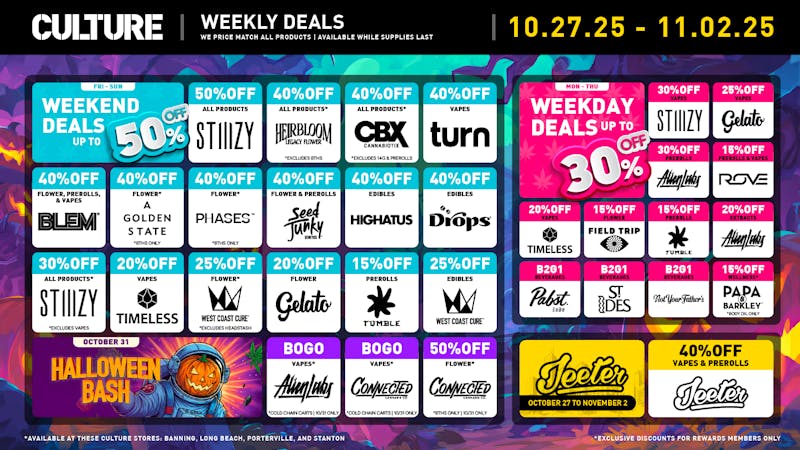 Culture Cannabis Club Marijuana and Weed Dispensary - Long Beach 👻 Up to 50% Off at Culture's Halloween Bash