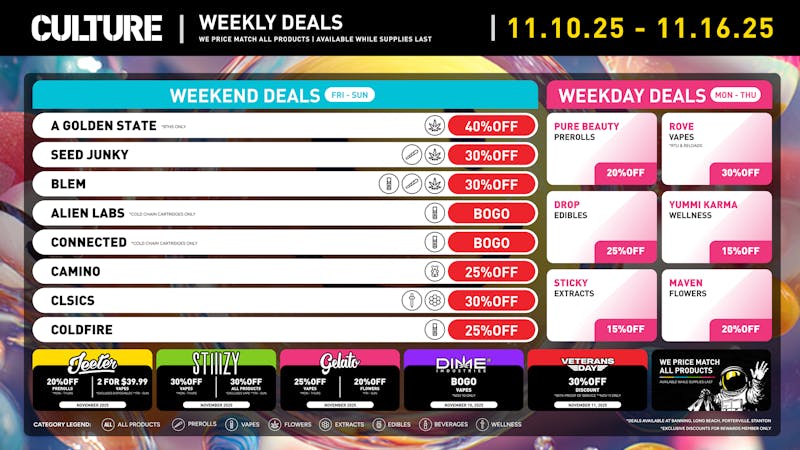 Culture Cannabis Club Marijuana and Weed Dispensary - Long Beach 11.11 Whole Week Celebration: Up to 40% Off