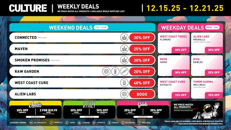 Culture Cannabis Club Marijuana and Weed Dispensary - Porterville Christmas Draws Closer w/ Up to 40% Off!