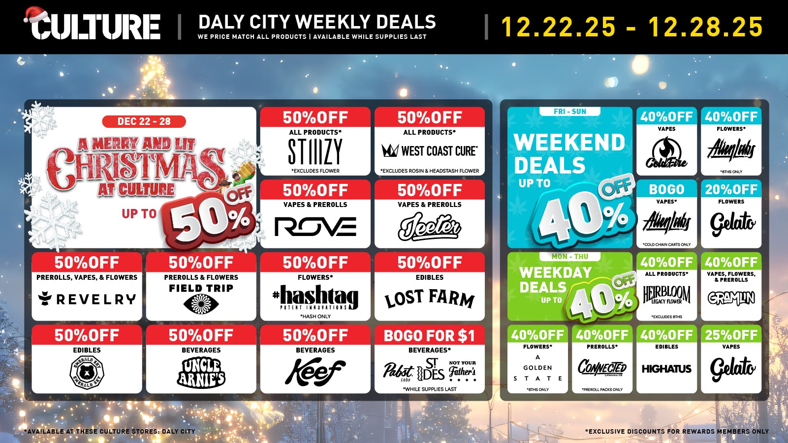 Culture Cannabis Club - Daly City Secret Santa Drops & Weekly Deals: Up to 60% Off