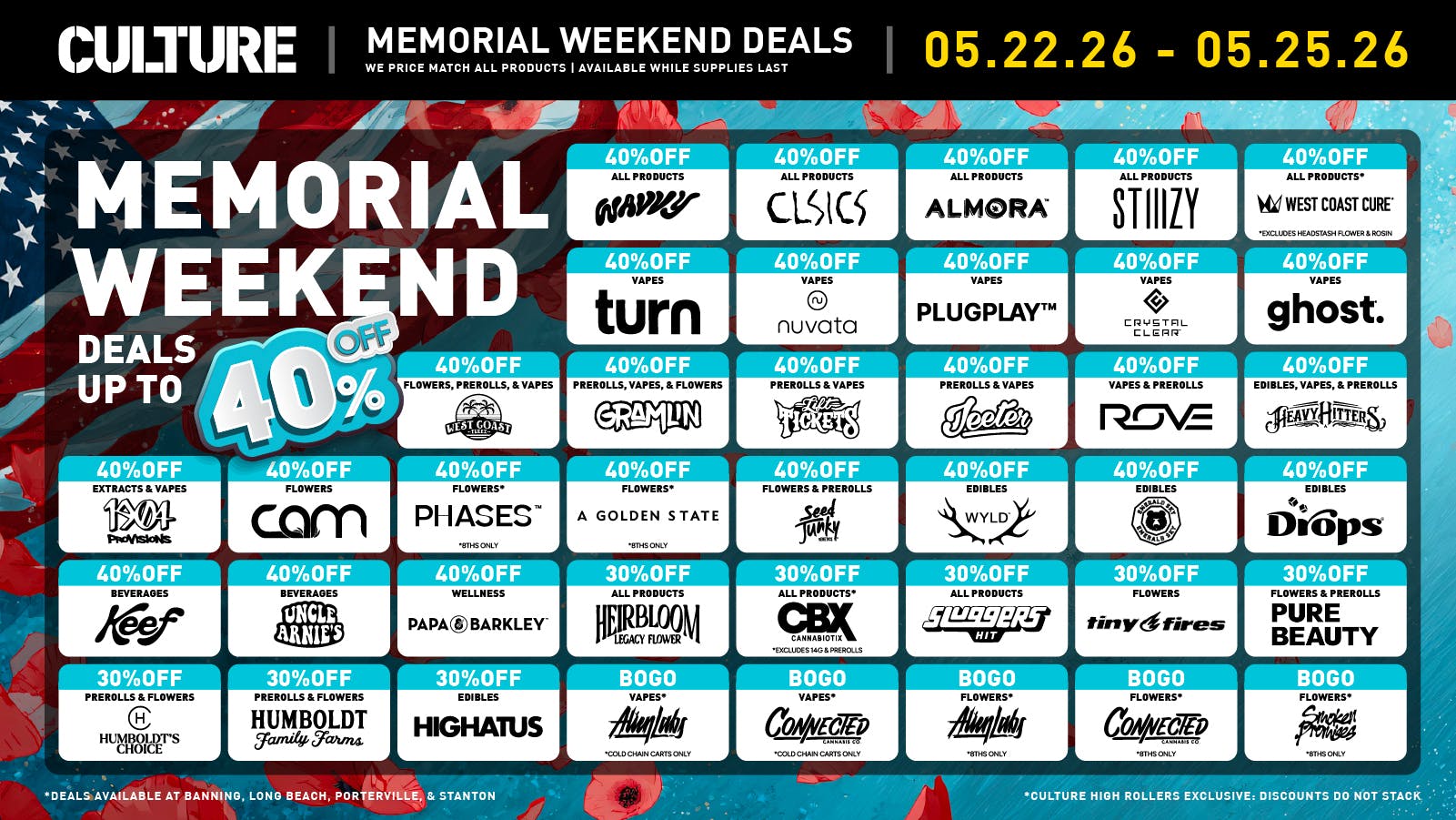 Culture Cannabis Delivery - Fullerton 🇺🇸 Memorial Day Weekend: 40% OFF Deals + More!