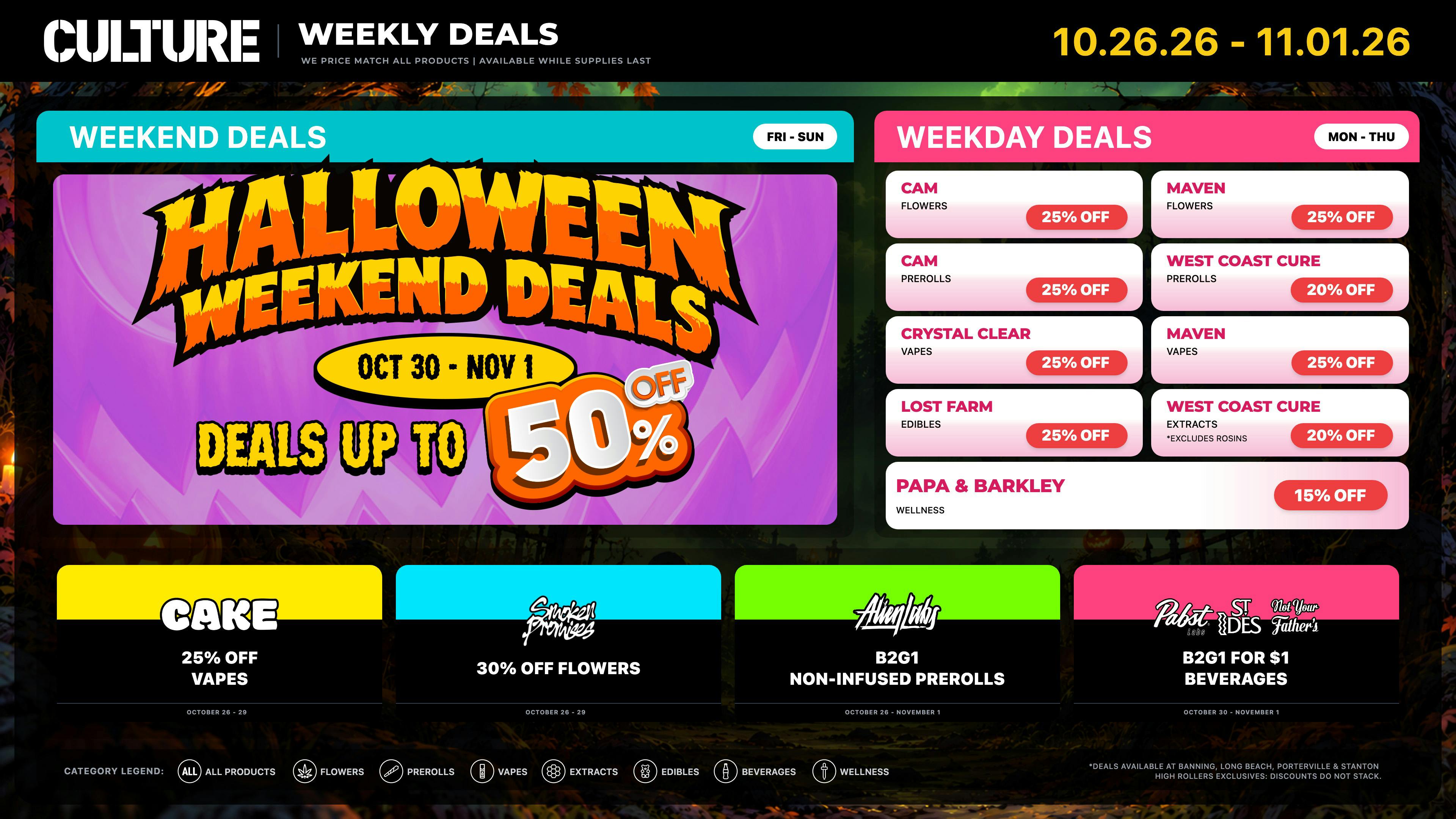 Culture Cannabis Club Marijuana and Weed Dispensary - Stanton Halloween Countdown: Up to 25% OFF Weekday Deals!