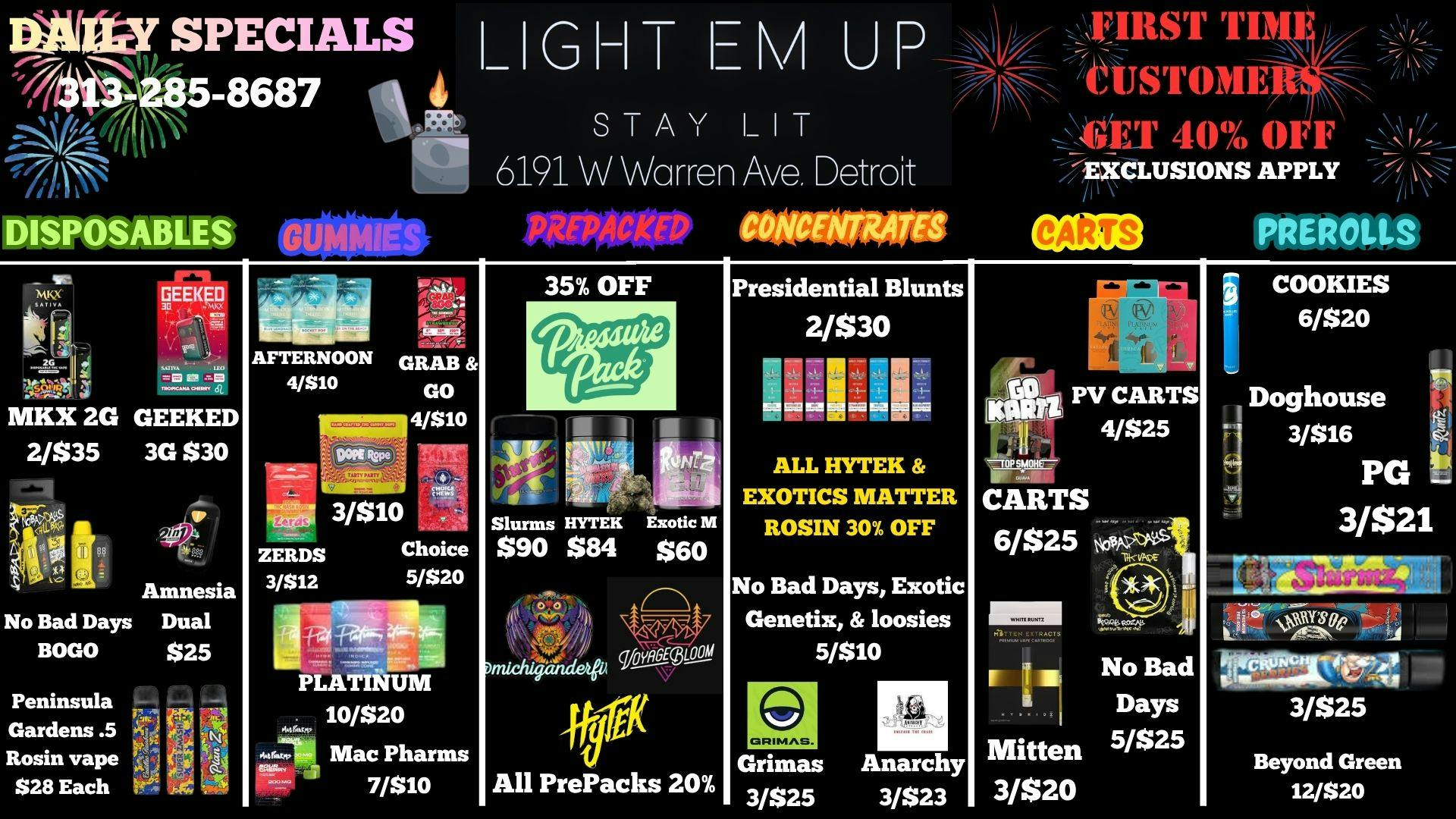 LIGHT EM UP CANNABIS 40% OFF NEW CUSTOMERS- EXCLUSIONS APPLY