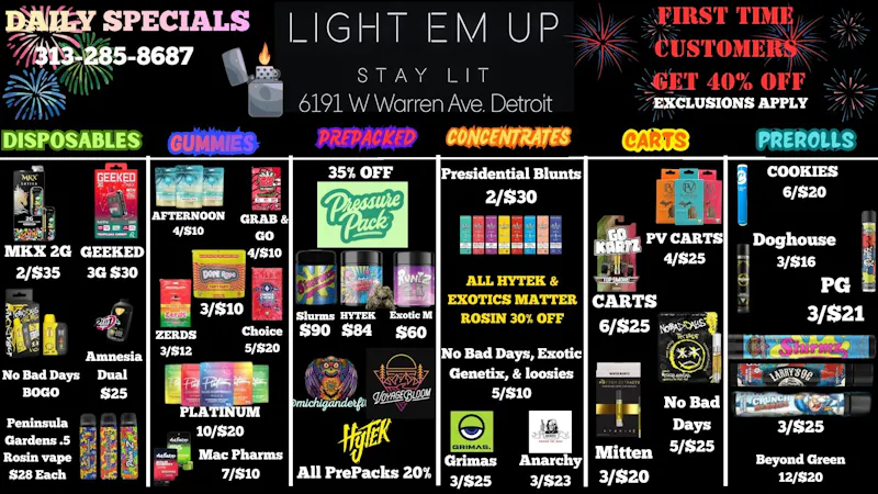 LIGHT EM UP CANNABIS 40% OFF NEW CUSTOMERS- EXCLUSIONS APPLY