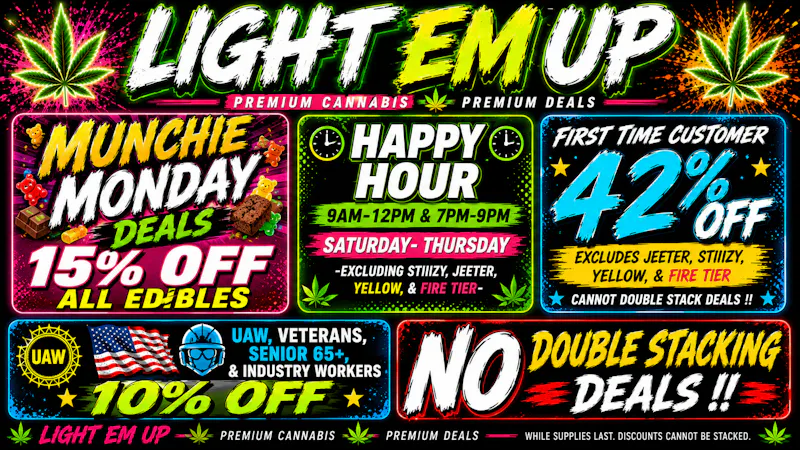 LIGHT EM UP CANNABIS MUNCHIE MONDAY 15% OFF ALL EDIBLES