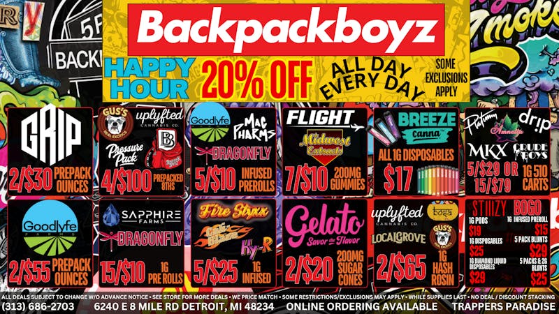 Backpack Boyz - Detroit HAPPY HOUR 20% OFF ALL DAY EVERY DAY!