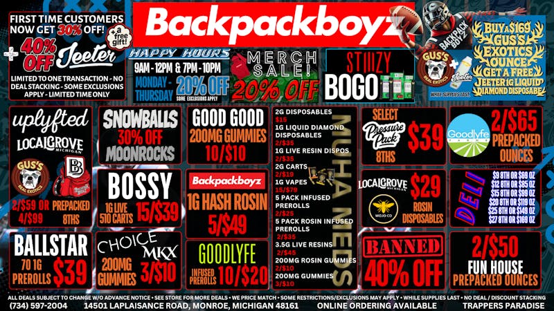 Backpack Boyz Monroe FREE JEETER DIAMOND VAPE W/ GUS'S OUNCE PURCHASE!