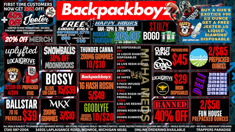 Backpack Boyz Monroe FREE JEETER DIAMOND VAPE W/ GUS'S 1/2 OUNCE BUY!