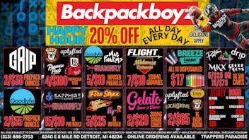 Backpack Boyz - Detroit HAPPY HOUR 20% OFF ALL DAY EVERY DAY!