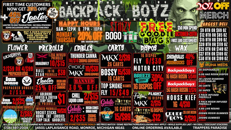 Backpack Boyz Monroe 20% OFF HAPPY HOURS 9AM - 12PM & 7PM - 10PM