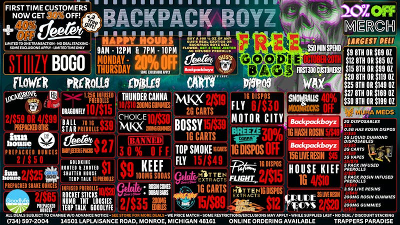 Backpack Boyz Monroe B1G1 GLO FARMS - 30% OFF 710 LABS - BOGO STIIIZY