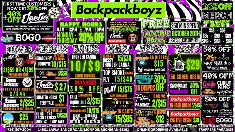 Backpack Boyz Monroe 50% OFF MKX, MOJO, CHOICE, MUHA MEDS & MORE!