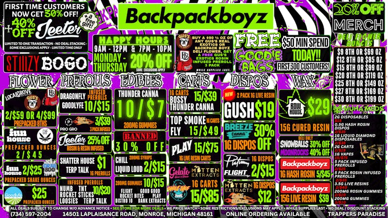 Backpack Boyz Monroe FREE GOODIE BAGS FOR FIRST 300 CUSTOMERS!