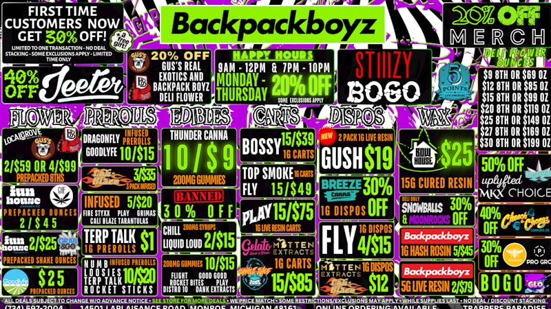 Backpack Boyz Monroe 50%, 40% & 30% SLASHED OFF YOUR FAVORITE BRANDS!
