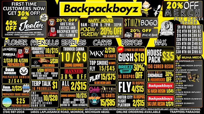 Backpack Boyz Monroe BOGO STIIIZY: 20% OFF STORE 9AM-12PM & 7PM-10PM!