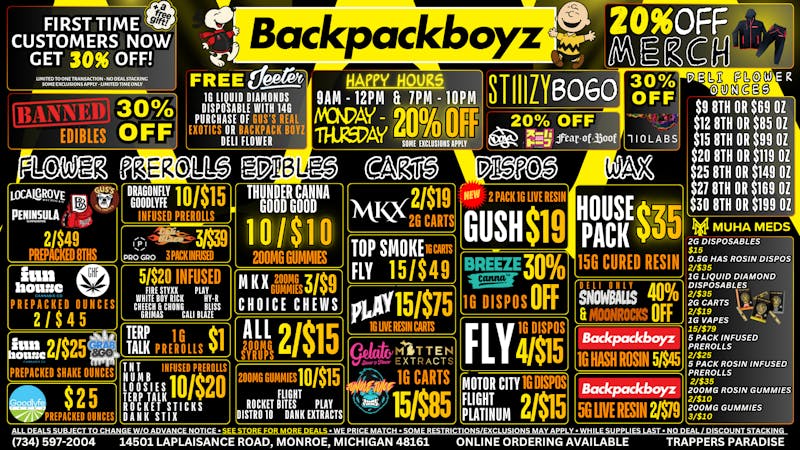 Backpack Boyz Monroe BOGO STIIIZY : 15G $35 HOUSE RESIN