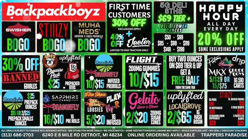 Backpack Boyz - Detroit 20% OFF HAPPY HOUR ALL DAY EVERY DAY!