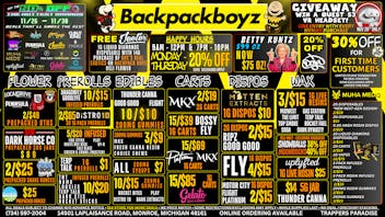Backpack Boyz Monroe 20% OFF HAPPY HOUR! 9AM-12PM & 7PM-10PM