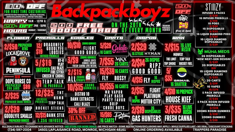 Backpack Boyz Monroe 40% OFF MOONROCKS / SNOWBALLS : 30% OFF BANNED