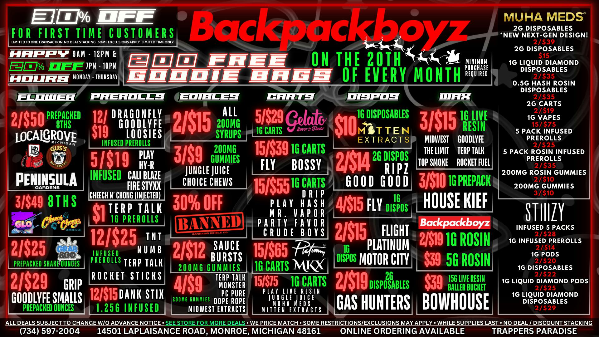 Backpack Boyz Monroe 20% OFF HAPPY HOURS 9AM-12PM & 7PM-10PM!