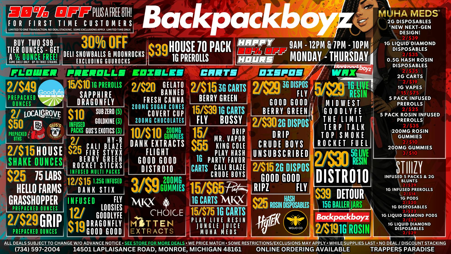 Backpack Boyz Monroe $39 15G BALLER JARS & NO NEW 24% TAX @ CHECKOUT!