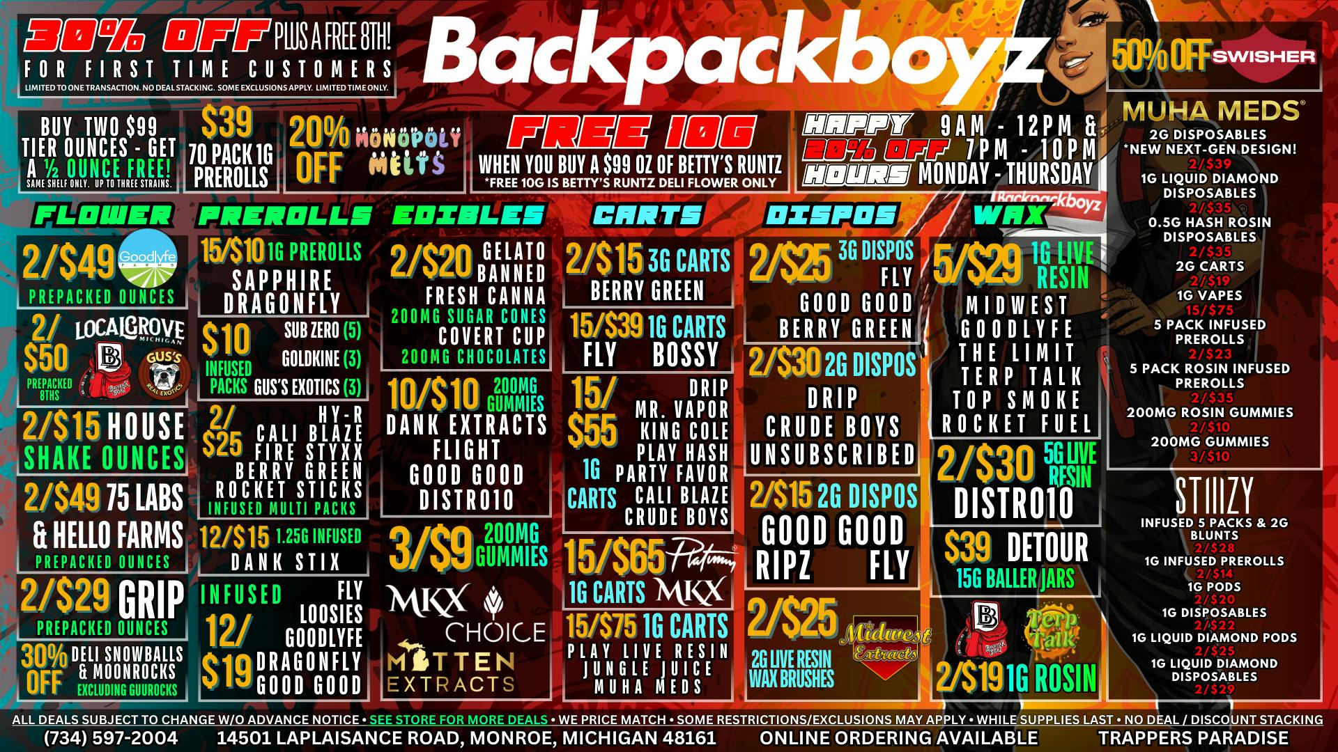 Backpack Boyz Monroe 2/$49 OUNCES! SAME GREAT PRICES! NO 24%!
