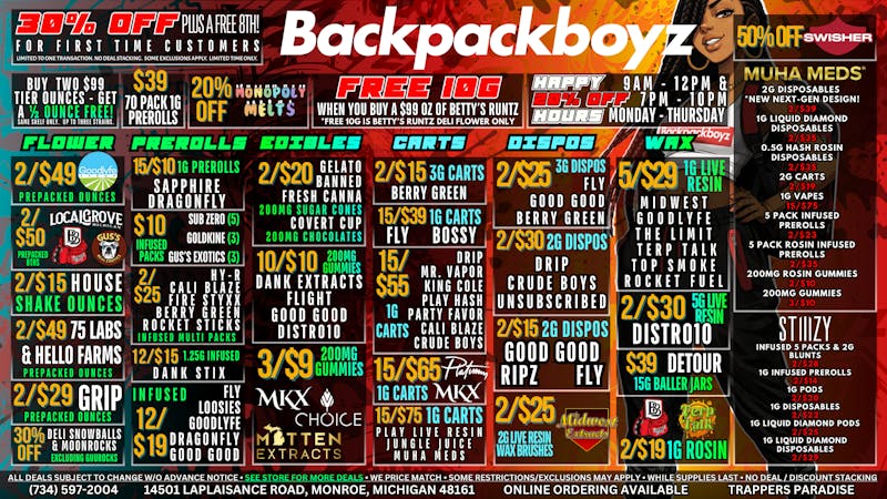 Backpack Boyz Monroe 2/$49 OUNCES! SAME GREAT PRICES! NO 24%!
