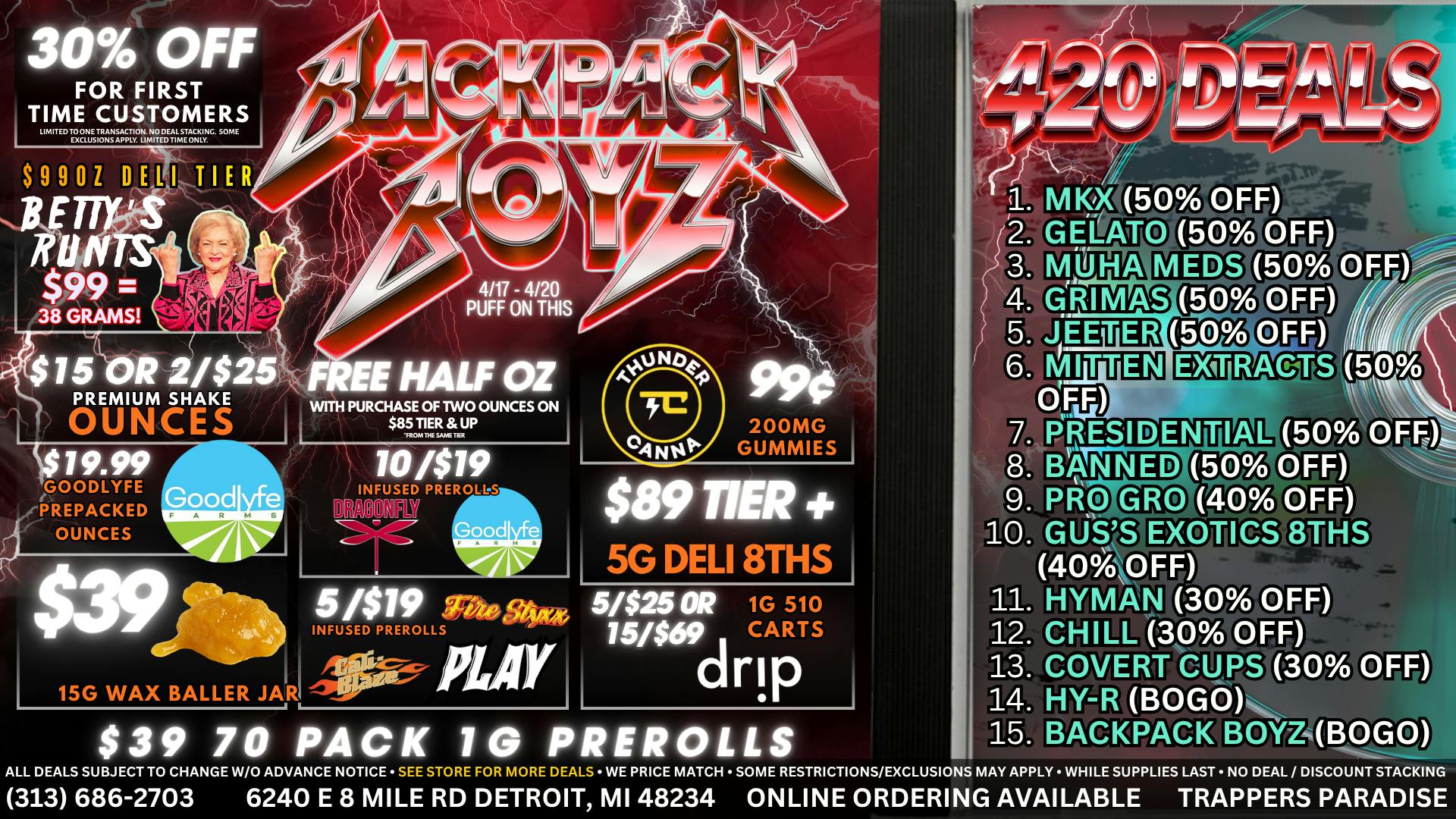 Backpack Boyz - Detroit 4/20 DEALS START NOW!