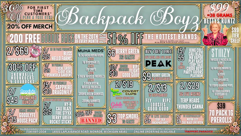 Backpack Boyz Monroe OUT OF STATE WELCOME! NO 24% TAX!