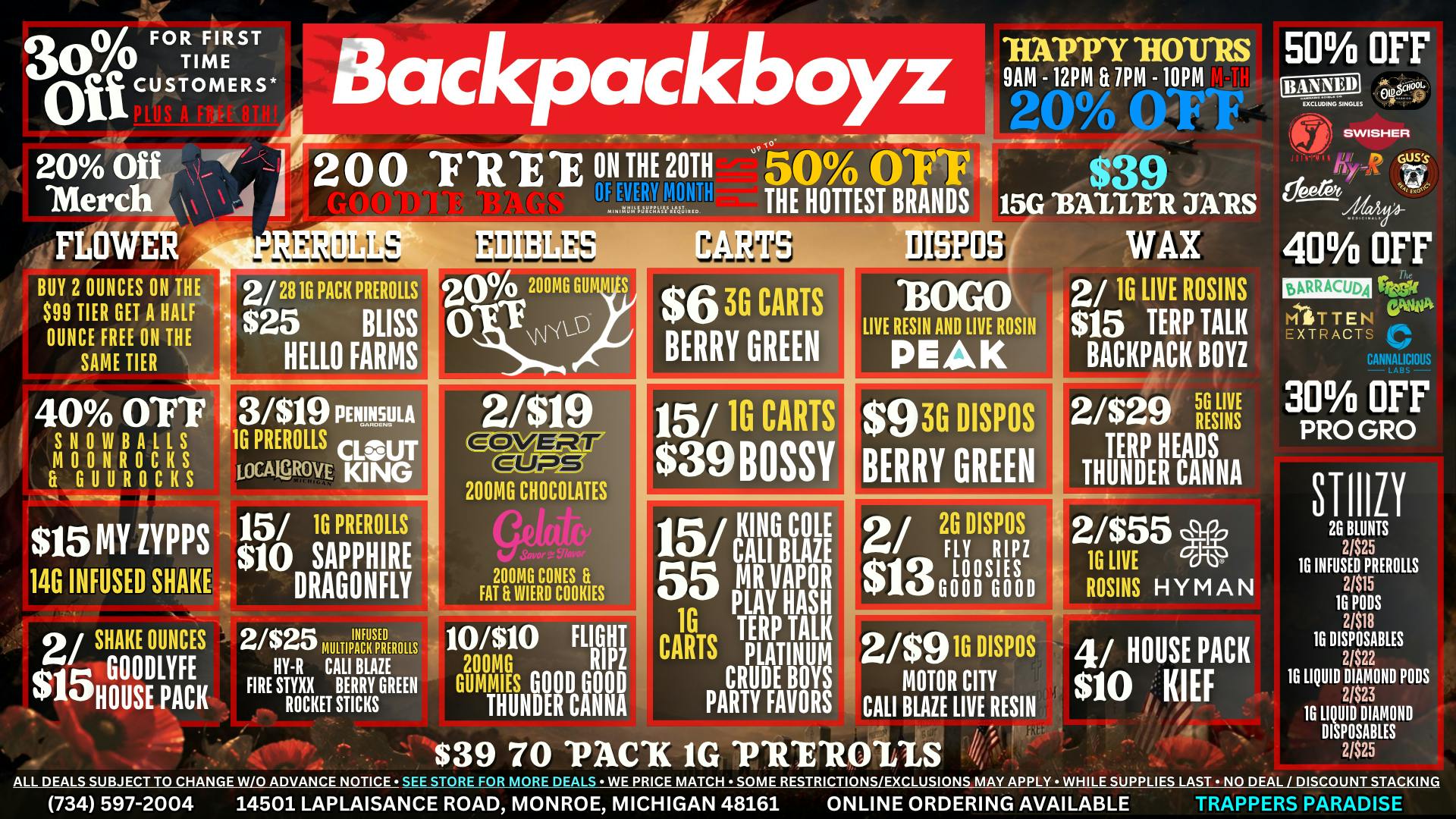 Backpack Boyz Monroe UP TO 50% OFF TOP BRANDS! OUT OF STATE WELCOME!
