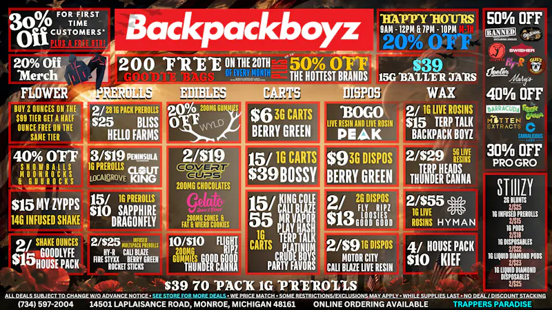 Backpack Boyz Monroe UP TO 50% OFF TOP BRANDS! OUT OF STATE WELCOME!