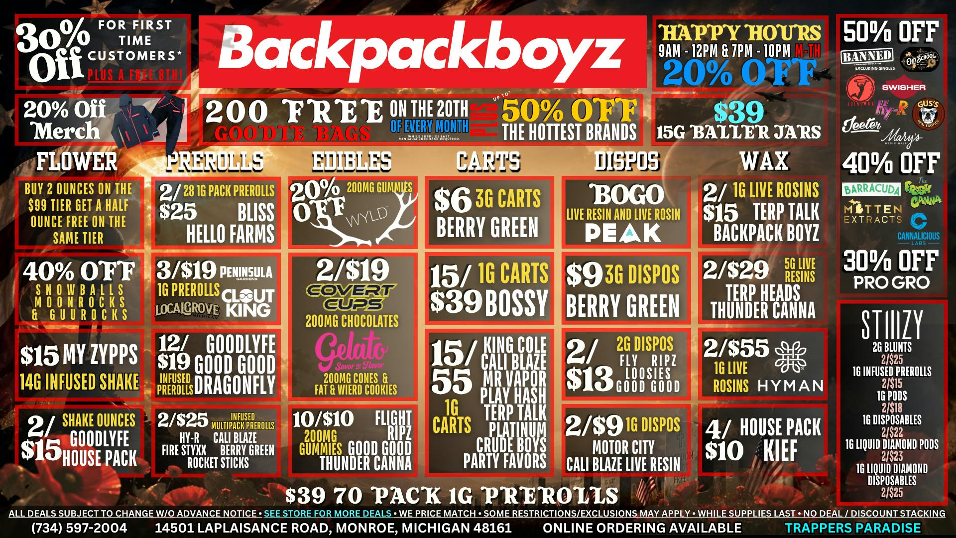 Backpack Boyz Monroe UP TO 50% OFF TOP BRANDS! OUT OF STATE WELCOME!