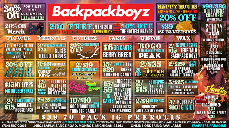 Backpack Boyz Monroe OUT OF STATE WELCOME! NO 24% TAX!