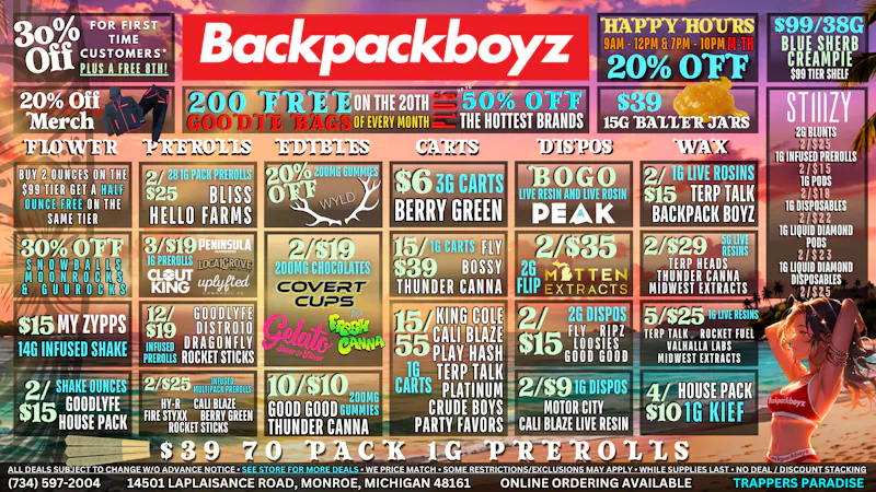 Backpack Boyz Monroe OUT OF STATE WELCOME! NO 24% TAX!