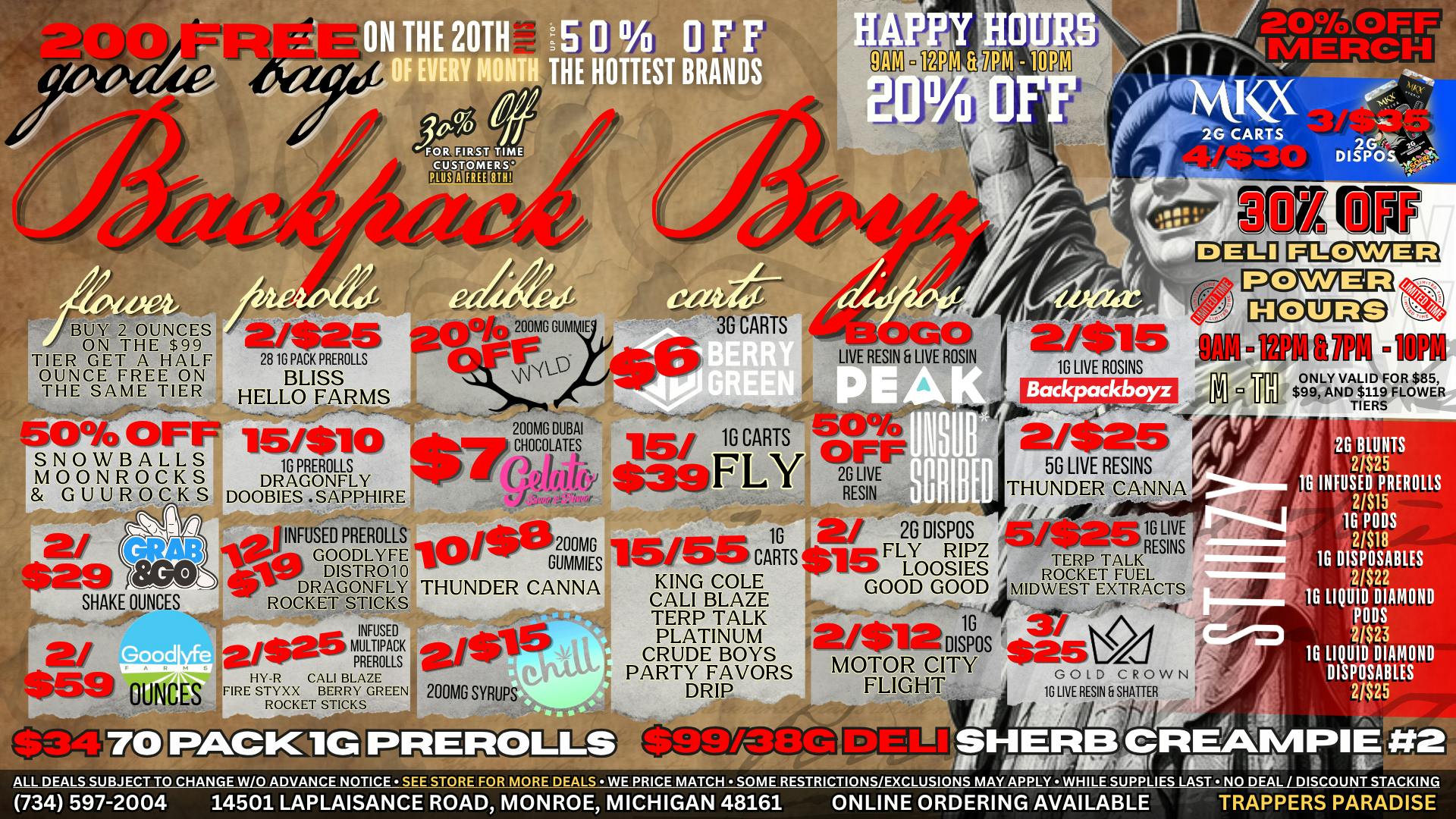 Backpack Boyz Monroe 10/$8 GUMMIES - MKX 1G CARTS 15/$65 - NO 24% TAX